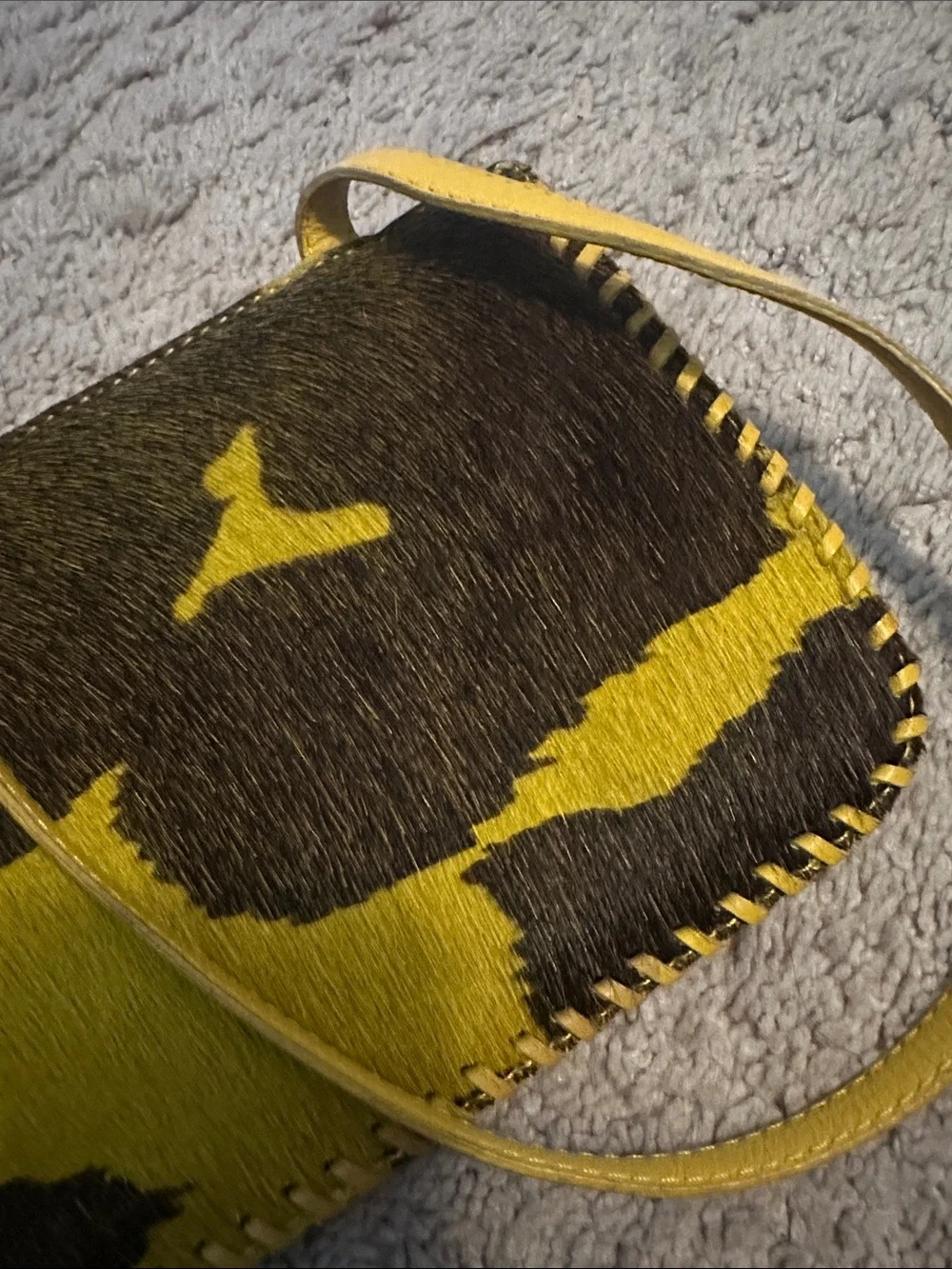 Yellow and Brown Cowhide style Crossbody Bag